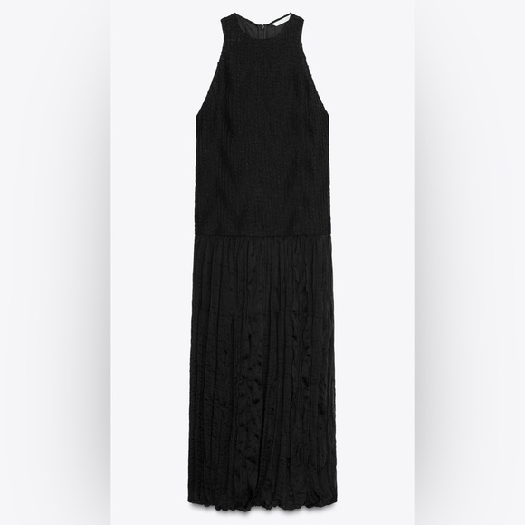 Zara Woman Collection Black Crinkled Midi Dress – Size Medium – Brand New - Picture 5 of 12